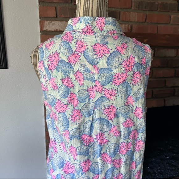 Vineyard Vines Linen Pineapple Print Sleeveless Shirt Dress Sz 8 - Picture 7 of 9